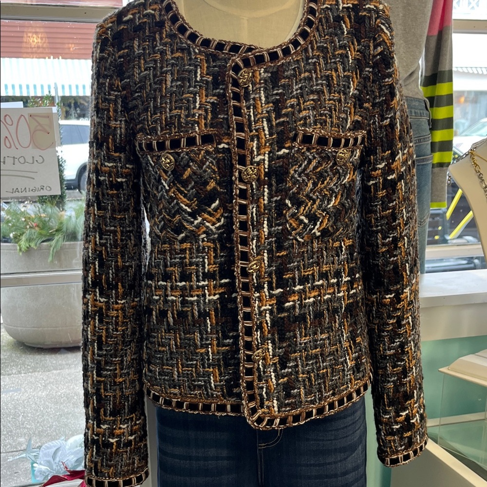 Elegant Tweed Blazer - Black and Brown